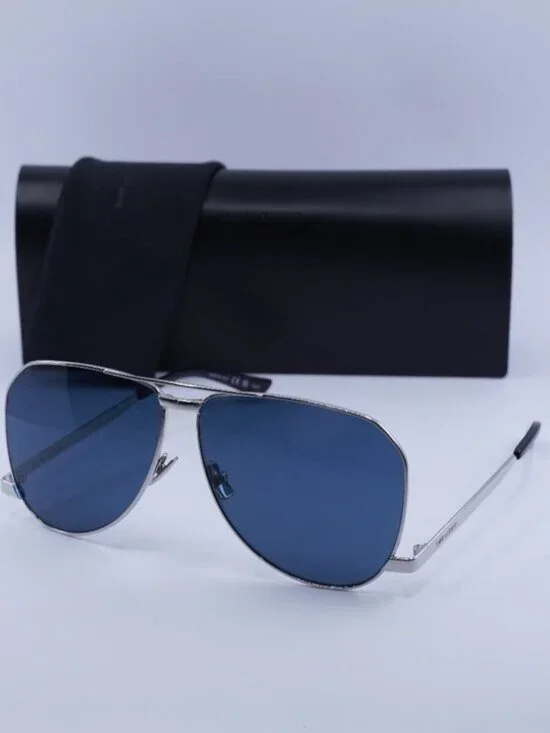 Saint Laurent SL690 DUST 003 Aviator Sunglasses - Silver/Blue
