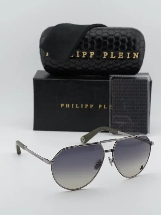 Philipp Plein SPP007V 0508 Aviator Unisex Sunglasses – Gunmetal / Grey