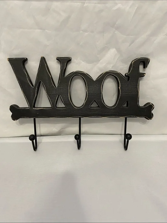 Woof Wall Hook Rack in Distressed Black - Home Wall Decor