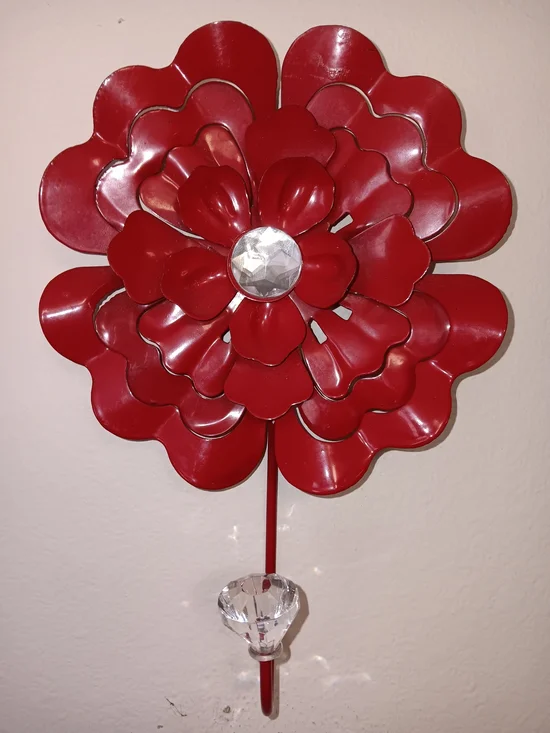 IKEA Red Metal Flower Wall Hook with Crystal Accents 6 inch