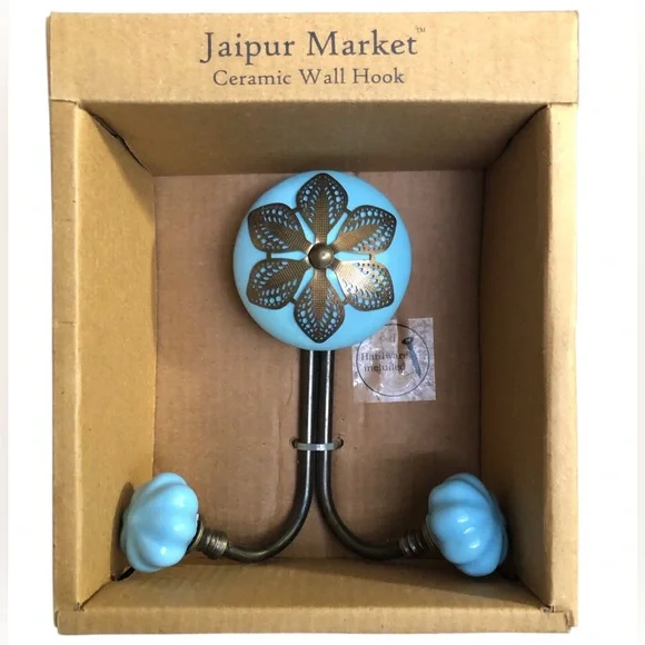 Jaipur Market Blue Floral Ceramic Wall Double Hook
