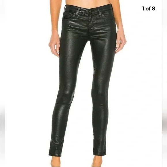 AG Adriano Goldschmied Farrah Black Lamb Leather Pants Size 25