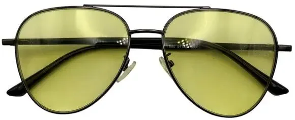 Vintage 90s Aviator Sunglasses Black Frame Yellow Green Lenses 54-16-135