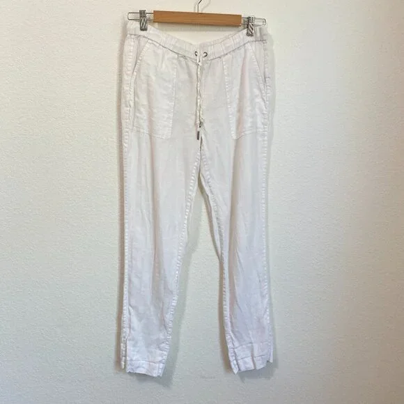Saks Fifth Avenue 100% Linen White Slim Fit Pants Minimalist Quiet Luxury Small