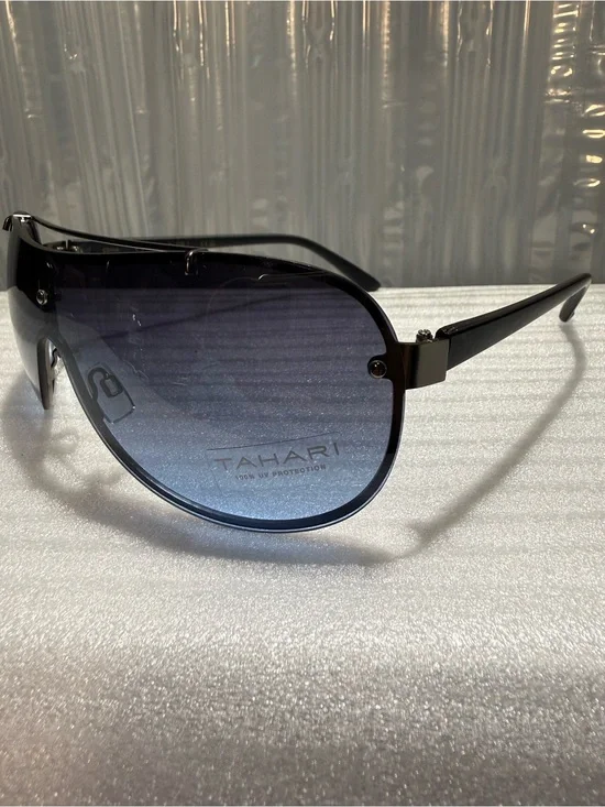 Tahari TM136 Matte Gunmetal Oversized Shield Visor Wrap-Around Sunglasses-Unisex