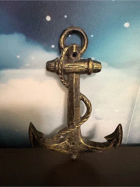Vintage Nautical Anchor Hook Antique bronze finish cast iron. Preowned.
