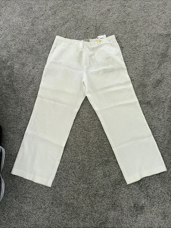 Portofolio Men's Cream Linen Straight-Leg Pants size 40