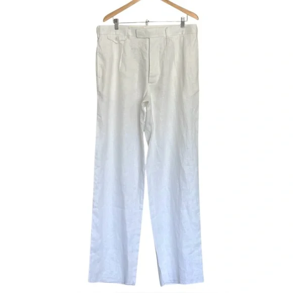 NWOT Cathcart Ellington White Linen Straight-Leg Trousers