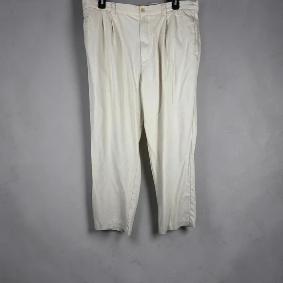 Tommy Bahama Mens 40x30 100% Silk Pleated Relaxed Pants Cream Off-White Trousers