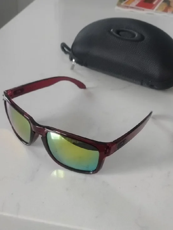 Oakley Men’s Translucent Red Holbrook Sunglasses with Green Mirrored Lenses