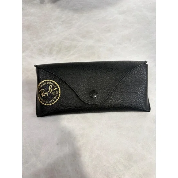 Ray-Ban Black Faux Leather Sunglasses Case Gold Logo Luxottica Snap Closure