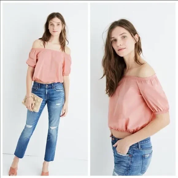 MADEWELL | Off the Shoulder Bubble Top Pink Small
