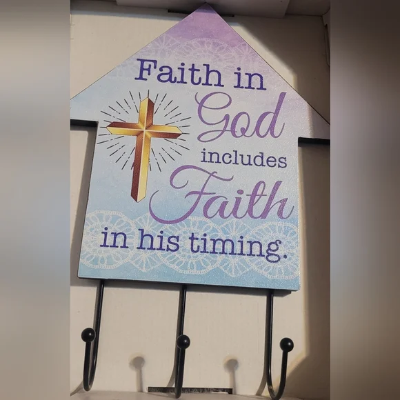 Faith in God Wall Hook Sign - Purple/Blue Inspirational Home Decor