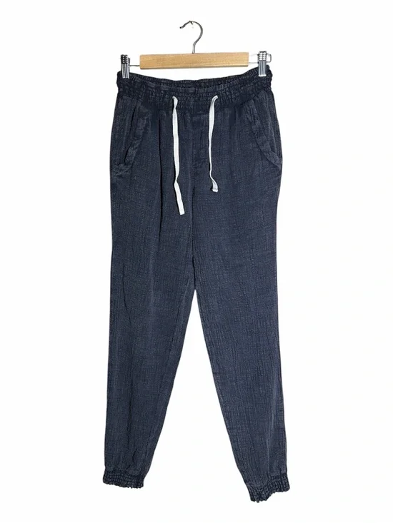 Ocean Drive Washed Black Drawstring Textured Joggers with White Cord Small