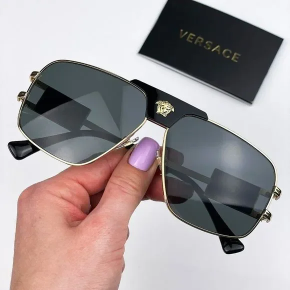 Versace VE2251 100287 Sunglasses Gold Dark Grey Metal Pilot Unisex