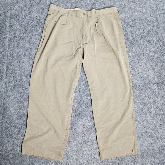 Tommy Bahama Silk Bamboo Pants Men 38x30‎ Khaki Straight Leg Flat Front Beach