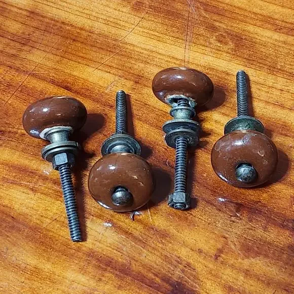 4 Brown Ceramic Round Ball Knobs Vintage Drawer Pulls Dresser Cabinet Vanity DIY
