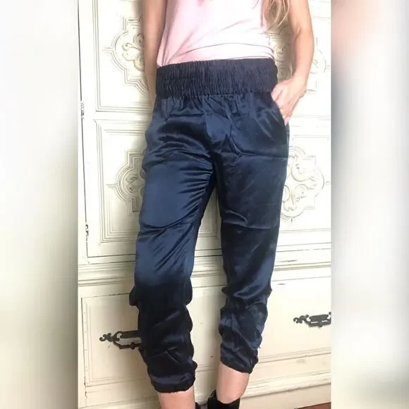 PAIGE dark blue silk jogger pants