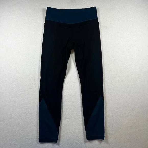 Athleta Womens Small Black Teal‎ Colorblock Mesh Panel Leggings
