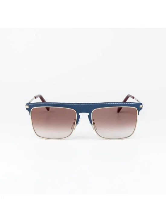 Loewe Men Sunglasses Gold Blue Leather Brown Gradient Square LW40006U 33G NEW