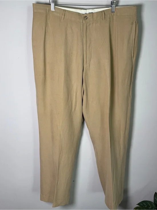 Murano Collezione Silk Linen Flat Front Trousers 38x34 Old Money Quiet Luxury