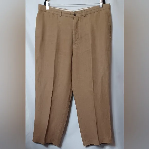 Polo Ralph Lauren Men's Tan Linen Pants With Button Fly. Size 38/30