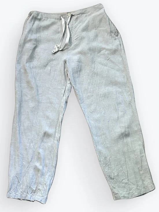 Minimalist Classic Neutral Linen Loose Fit Drawstring Long Pants Trousers ~ XL