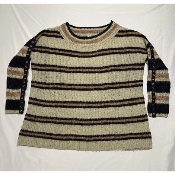 Free People Retro Teen Spirit Nirvana‎ Oversized Grommet Tape Sweater Size XS