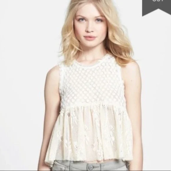 Free people lace dot peplum tank BLACK xs