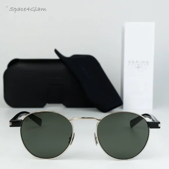 BRAND NEW Saint Laurent SL707 001 Silver Havana Grey Oval Unisex Sunglasses