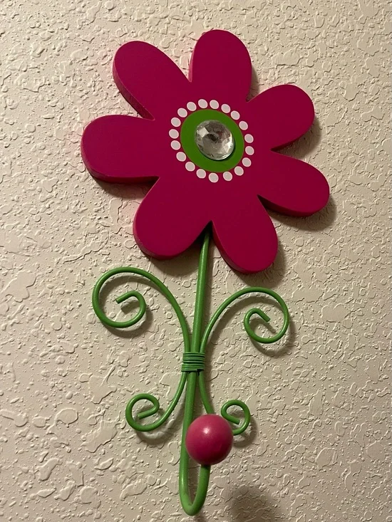 Hobby Lobby Bright Pink Flower Wall Hook with Green Stem (2 count)