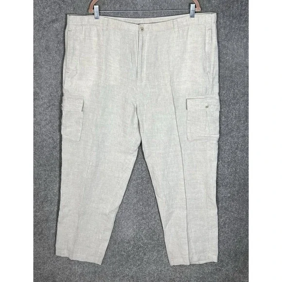 Tommy Bahama Relax Linen Cargo Pants Mens Size XXL Beige Straight Leg Pockets