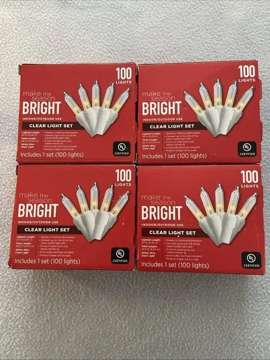 100 Clear Mini Lights White Wire 20.6 ft Wedding Party Holiday Decor Lot of 4