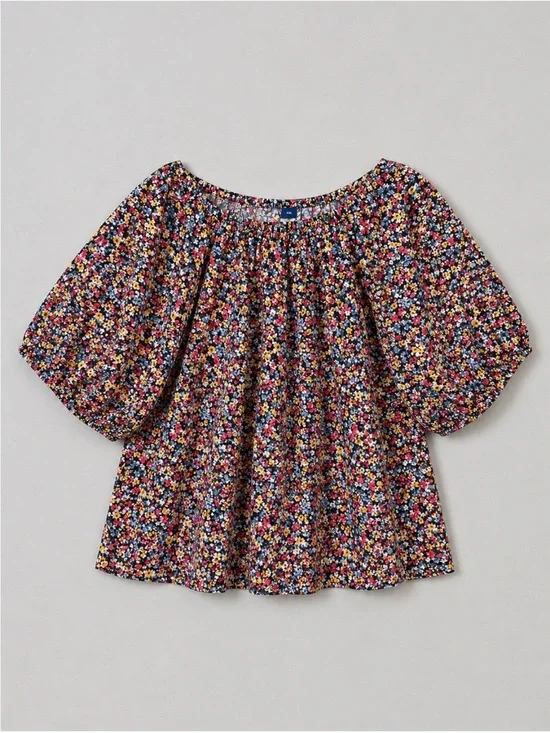 Old Navy Floral Peasant Blouse Top Large Cottage Prairie Bohemian Puff Sleeves