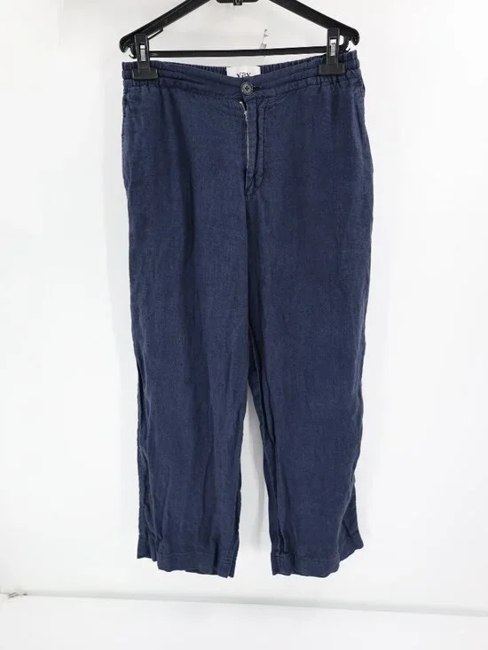 Wax London Trousers Men’s 32 Linen Flat Front Drawstring Elastic Waist Navy Blue