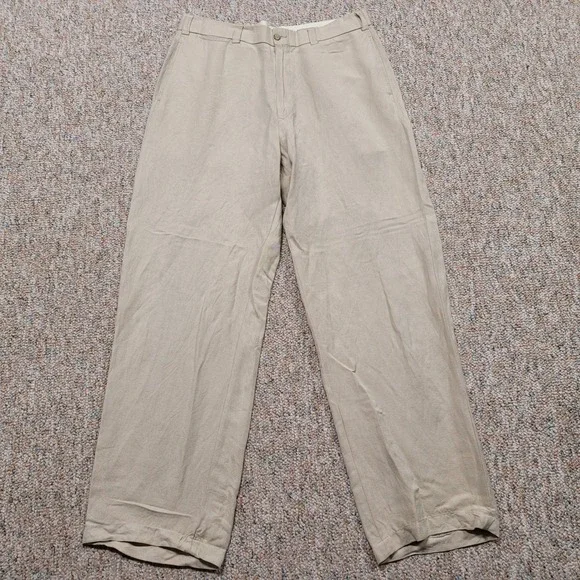 Polo Ralph Lauren Linen Trousers Mens 34x30 Beige Straight Leg Loose Baggy Pants
