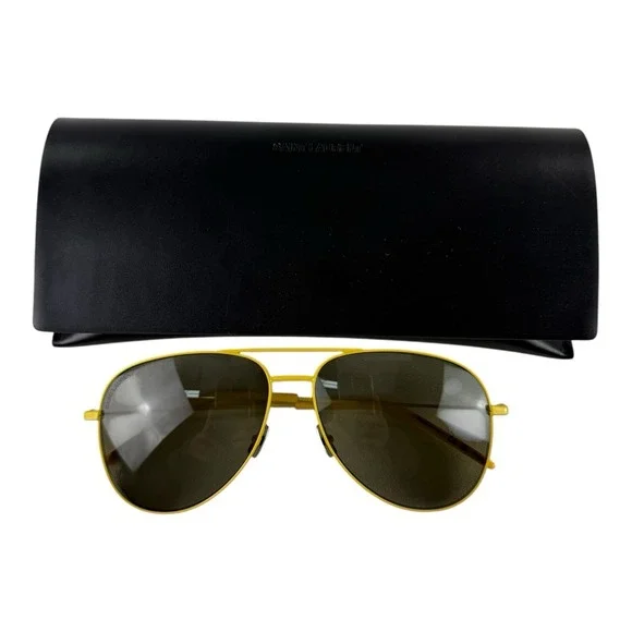 Saint‎ Laurent NEW Aviator Sunglasses Yellow Gray Lens 59/14-145 w/ Case