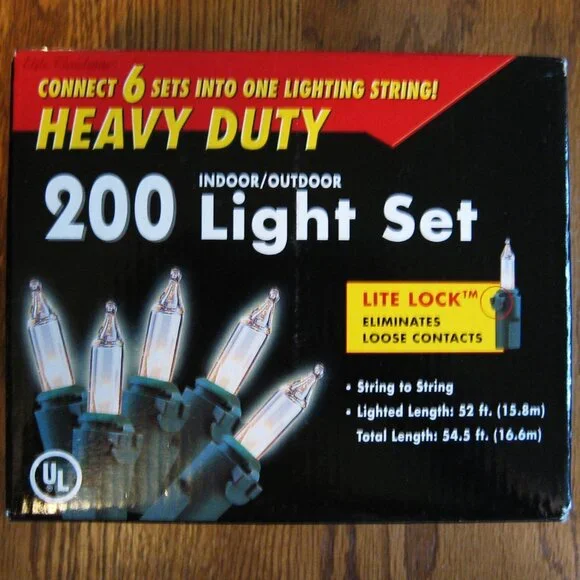 NOS Elite Christmas 200 Count Heavy Duty Light Set - Clear