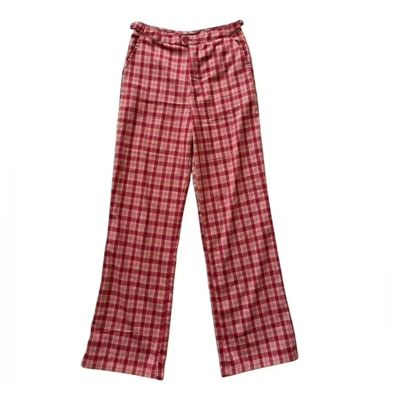 Brandy Melville Women's Red Orange Valentina Plaid Pants One Size