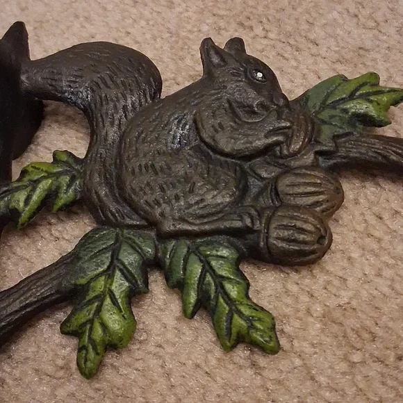 Rustic Squirrel Wall Hook - Black and Green - Vintage