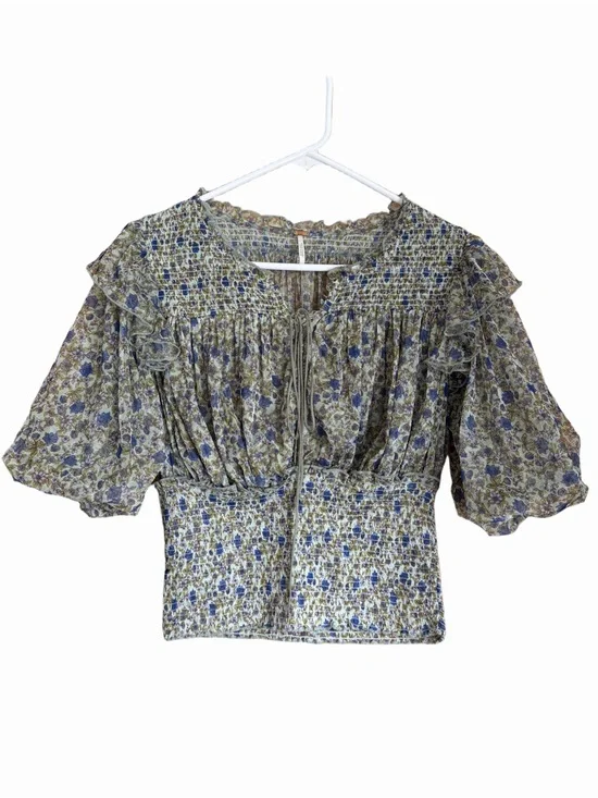 Free People Beatrice Floral Smocked Peasant Blouse Size Medium NWT