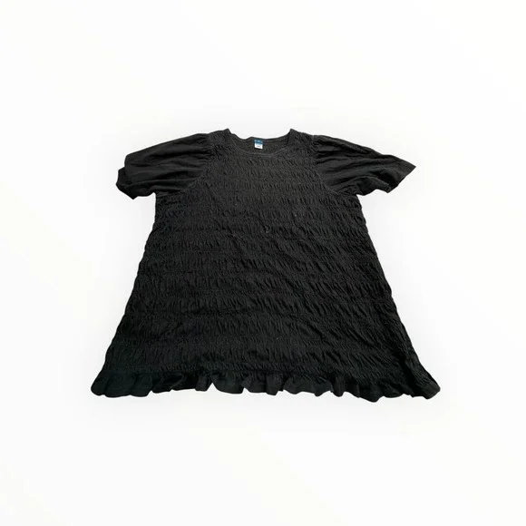 Old Navy Womens Smocked Puff Sleeve‎ Ruffle Hem Top Black Medium