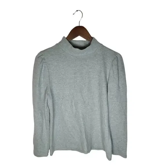 Madewell ReSourced Plush Mockneck Puff-sleeve Top Size XS Heather Grey Coquette