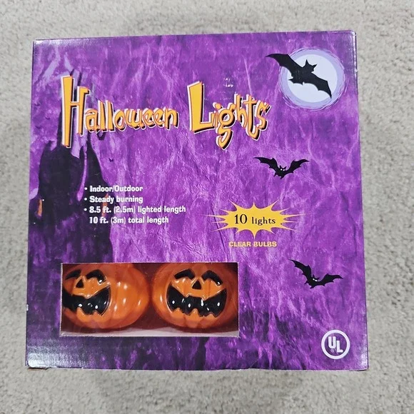90s Vintage Pumpkin String Lights Halloween Jack O Lantern Indoor Outdoor