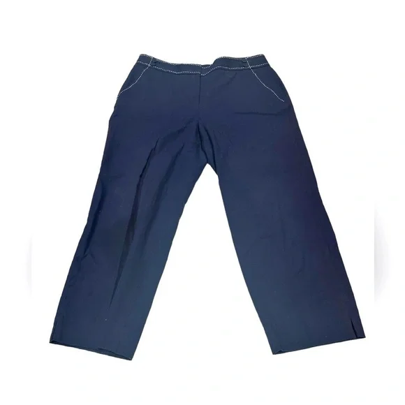 Talbots Heritage Navy Blue Cropped Pants White Stitch Detail Size 8