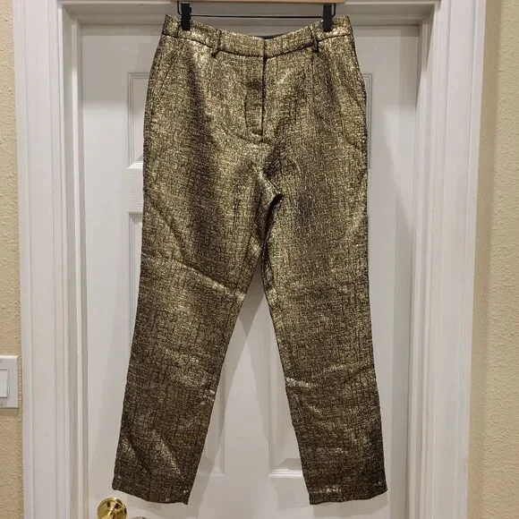 Michael Costello X Revolve Waverly Pants. Textured metallic gold and black, Med