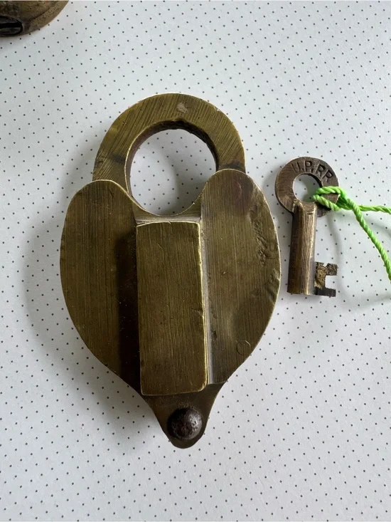 Brass Heart Padlock Wall Decor with Key - Brass Finish