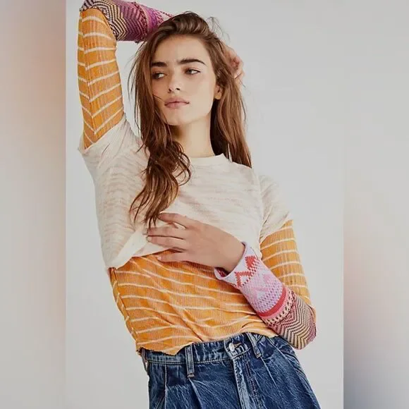 NEW Free People Alpine Stripe cuff thermal top