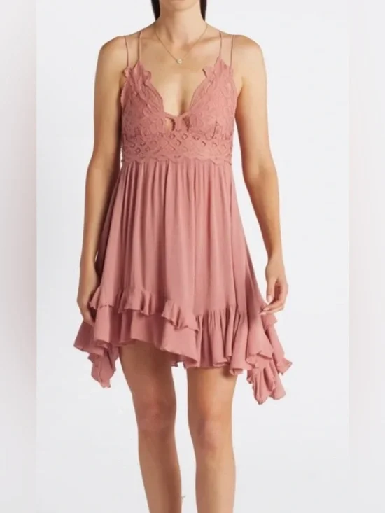 Free People Mauve Pink Adella Mini Dress - Size L