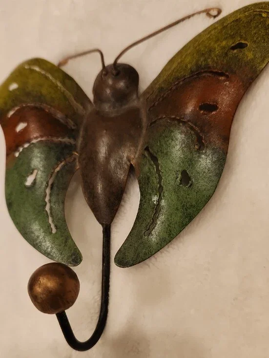 Rustic Butterfly Wall Hook in Green and Brown by